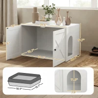 PawHut Cat Litter Box Enclosure with Barn Door, Cat Hole, 31.5" x 21" x 20", White(m-3)
