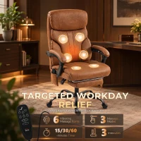 HOMCOM Massage Office Chair Vibration Computer Chair Heated Reclining PU Leather Footrest Height Adjustable Brown(m-4)