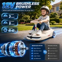 Qaba 12V Electric Wiggle Car with Pedal, Kids Ride On Car with 2 Speeds, Soft Start, Music, Lights for 3-5 Years, White(m-4)