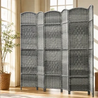 HOMCOM Folding Room Divider Screen 6 Panel 6' Tall Privacy Screen Freestanding Wood Partition for Home Office, Mixed Gray(m-3)
