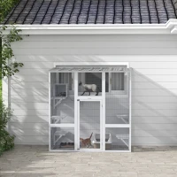 PawHut Large Outdoor Catio, Cat Window Box with Weatherproof Roof, Bridge, Resting Box, Platforms, for 2 Kittens, White(m-9)