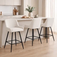 HOMCOM Kitchen Island Chairs Counter Height Bar Stools with Swivel Linen Seat and Footrest, Cream White(m-2)