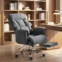 HOMCOM Desk Chair, Computer Office Chair with Footrest, Adjustable Backrest and Headrest, Dark Grey(m-9)