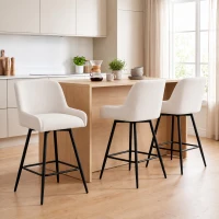 HOMCOM Kitchen Island Chairs Counter Height Bar Stools with Swivel Linen Seat and Footrest, Cream White(m-9)