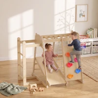 Qaba 7-in-1 Kids Montessori Jungle Gym with Reversible Slide, Basketball Hoop, Monkey Bars, Rock Wall, Climbing Net & Ladder(m-8)