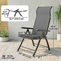 Outsunny Folding Patio Chairs Set of 2, 5-Position Outdoor Lounge Chairs with High Back, Retractable Footrest, Dark Grey(m-3)