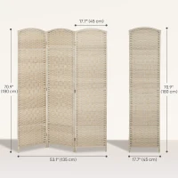 HOMCOM 6 Ft Tall Folding Room Divider, 3 Panel Portable Privacy Screen, Hand-Woven Partition Wall Divider, Light Oak(m-3)