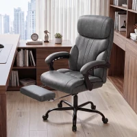 HOMCOM Massage Office Chair Vibration Computer Chair Heated Reclining PU Leather Footrest Height Adjustable Gray(m-8)
