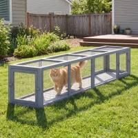 PawHut Wooden Cat Run with Weather Protection, Connecting Inside and Outside, 79"L x 15"W x 15"H, Dark Gray(m-8)