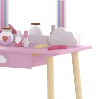Qaba Kids Vanity Set, Makeup Vanity Table with Mirror, Stool, Drawer, 7-Piece Accessories, Cloud-Design for Girls 3-6 Y, Pink(m-11)