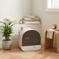 PawHut Cat Litter Box with Lid with Scoop and Filter, Pink(m-11)