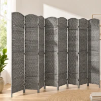 HOMCOM 6 Ft Tall Folding Room Divider, 8 Panel Portable Privacy Screen, Hand-Woven Partition Wall Divider, Mixed Grey(m-1)