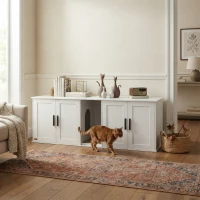PawHut Cat Litter Box Enclosure with Double Room, Scratching Mat for 2 Cats, 57" x 19" x 20", White(m-10)