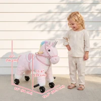 Qaba Unicorn Ride on Toy for Girls 2-5 Years, Ride On Unicorn with Wheels and Sounds for Active Play, Birthday Gift, Pink(m-3)