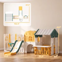 Qaba 11 in 1 Toddler Slide and Swing Set w/ Playhouse, Kids Slide Playset Indoor Playground for 1-4 Years, Yellow(m-3)