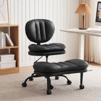 HOMCOM Ergonomic Cross Legged Office Chair, 360° Swivel Meditation Desk Chair with Wheels and Detachable Wider Footrest, Black(m-1)