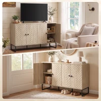HOMCOM Sideboard Buffet Cabinet with 2 Adjustable Shelves and Steel Base, TV Stand, Coffee Bar Cabinet for Living Room, Oak(m-9)