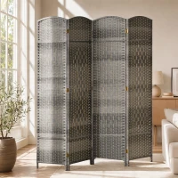 HOMCOM Folding Room Divider Screen 4 Panel 6' Tall Privacy Screen Freestanding Wood Partition for Home Office, Mixed Gray(m-13)