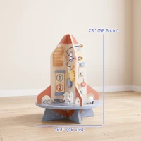 Qaba Wooden Activity Cube, Rocket Theme Educational Toys with Shape Sorter & Bead Maze for Toddlers 24M-6Y Fine Motor Skill(m-3)