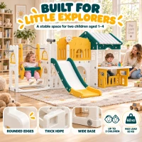 Qaba 11 in 1 Toddler Slide and Swing Set w/ Playhouse, Kids Slide Playset Indoor Playground for 1-4 Years, Yellow(m-5)