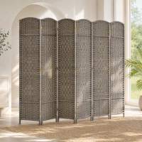 HOMCOM Folding Room Divider Screen 6 Panel 6' Tall Privacy Screen Freestanding Wood Partition for Home Office, Mixed Gray(m-11)