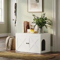PawHut Cat Litter Box Enclosure with Barn Door, Cat Hole, 31.5" x 21" x 20", White(m-7)