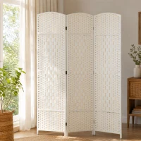 HOMCOM Folding Room Divider Screen 3 Panel 6' Tall Privacy Screen Freestanding Wood Partition for Home Office, White(m-3)