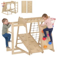 Qaba 7-in-1 Kids Montessori Jungle Gym with Reversible Slide, Basketball Hoop, Monkey Bars, Rock Wall, Climbing Net & Ladder(m-13)