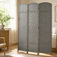 HOMCOM Folding Room Divider Screen 3 Panel 6' Tall Privacy Screen Freestanding Wood Partition for Home Office, Mixed Gray(m-12)