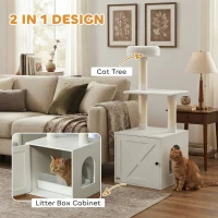 PawHut Cat Tree with Litter Box Enclosure, Scratching Posts, Bed, Climbing Platforms for Indoor Cats, White(m-5)