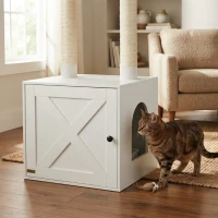PawHut Cat Tree with Litter Box Enclosure, Scratching Posts, Bed, Climbing Platforms for Indoor Cats, White(m-10)
