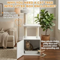 PawHut Cat Tree with Litter Box Enclosure, Scratching Posts, Bed, Climbing Platforms for Indoor Cats, White(m-6)