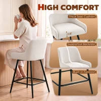 HOMCOM Kitchen Island Chairs Counter Height Bar Stools with Swivel Linen Seat and Footrest, Cream White(m-6)