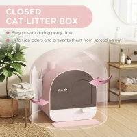 PawHut Cat Litter Box with Lid with Scoop and Filter, Pink(m-5)