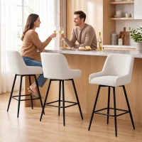 HOMCOM Kitchen Island Chairs Counter Height Bar Stools with Swivel Linen Seat and Footrest, Cream White(m-8)