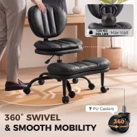 HOMCOM Ergonomic Cross Legged Office Chair, 360° Swivel Meditation Desk Chair with Wheels and Detachable Wider Footrest, Black(m-6)