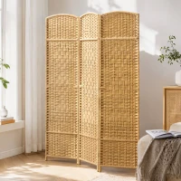 HOMCOM Folding Room Divider Screen 3 Panel 6' Tall Privacy Screen Freestanding Wood Partition for Home Office, Nature Wood(m-8)