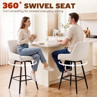 HOMCOM Kitchen Island Chairs Counter Height Bar Stools with Swivel Linen Seat and Footrest, Cream White(m-5)