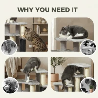 PawHut 2 in 1 Cat Tree Tower 3-Step Pet Stairs with Scratching Posts, Tickling Post, Toy Balls, for High Beds, Couch(m-7)
