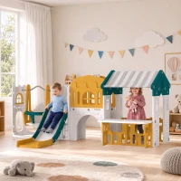 Qaba 11 in 1 Toddler Slide and Swing Set w/ Playhouse, Kids Slide Playset Indoor Playground for 1-4 Years, Yellow(m-10)