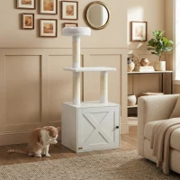 PawHut Cat Tree with Litter Box Enclosure, Scratching Posts, Bed, Climbing Platforms for Indoor Cats, White(m-9)