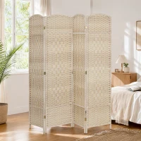 HOMCOM Folding Room Divider Screen 4 Panel 6' Tall Privacy Screen Freestanding Wood Partition for Home Office, Washed Oak(m-14)