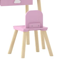 Qaba Kids Vanity Set, Makeup Vanity Table with Mirror, Stool, Drawer, 7-Piece Accessories, Cloud-Design for Girls 3-6 Y, Pink(m-12)