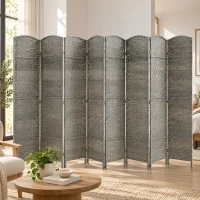HOMCOM 6 Ft Tall Folding Room Divider, 8 Panel Portable Privacy Screen, Hand-Woven Partition Wall Divider, Mixed Grey(m-8)