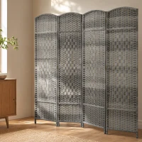HOMCOM Folding Room Divider Screen 4 Panel 6' Tall Privacy Screen Freestanding Wood Partition for Home Office, Mixed Gray(m-10)