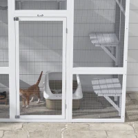 PawHut Large Outdoor Catio, Cat Window Box with Weatherproof Roof, Bridge, Resting Box, Platforms, for 2 Kittens, White(m-12)