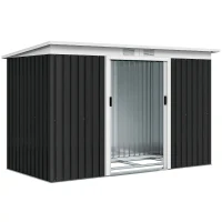Outsunny 9' x 4' Outdoor Storage Shed, Galvanized Steel Garden Shed with Foundation Kit, Ventilation & Doors, Dark Grey(m-2)