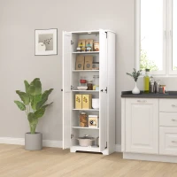 HOMCOM 67" Farmhouse Pantry Cabinet with 2 Doors, Tall Storage Cabinet with Adjustable Shelves, Distressed White(m-9)