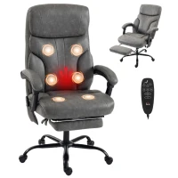 HOMCOM Massage Office Chair Vibration Computer Chair Heated Reclining PU Leather Footrest Height Adjustable Gray(m-11)