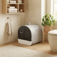 PawHut Cat Litter Box with Lid with Scoop and Filter, Light Gray(m-11)
